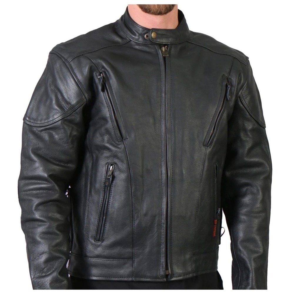 Hot Leathers Mens Black Buffalo Leather Racing Motorcycle Jacket JKM1010 Size 56